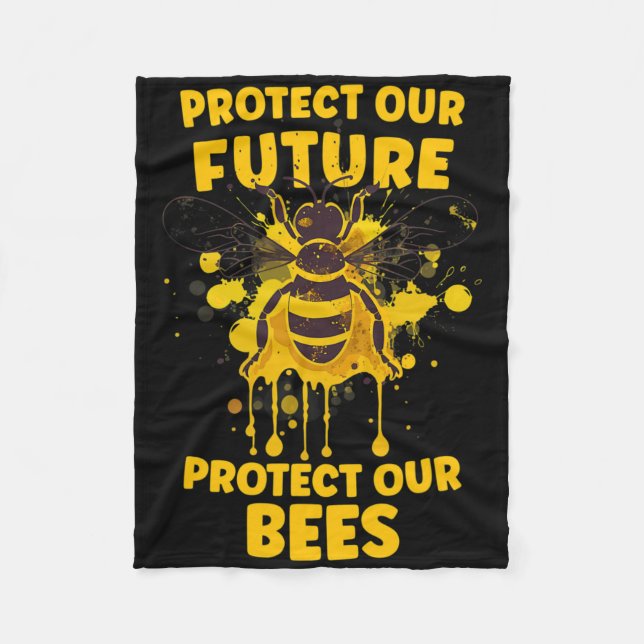 Protect Our Bees - Earth Day Bee Guy Awareness Kid Fleece Blanket (Front)