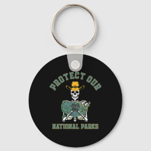 Protect Our National Parks Map Retro Skeleton Hiki Key Ring