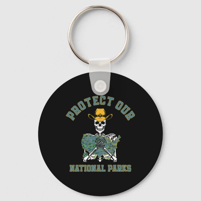 Protect Our National Parks Map Retro Skeleton Hiki Key Ring (Front)