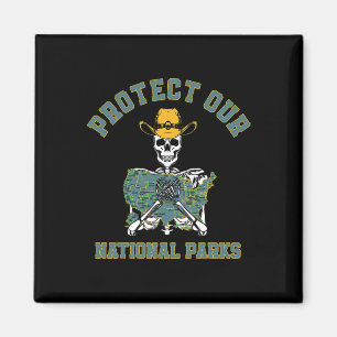 Protect Our National Parks Map Retro Skeleton Hiki Magnet