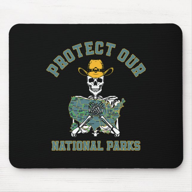 Protect Our National Parks Map Retro Skeleton Hiki Mouse Pad (Front)