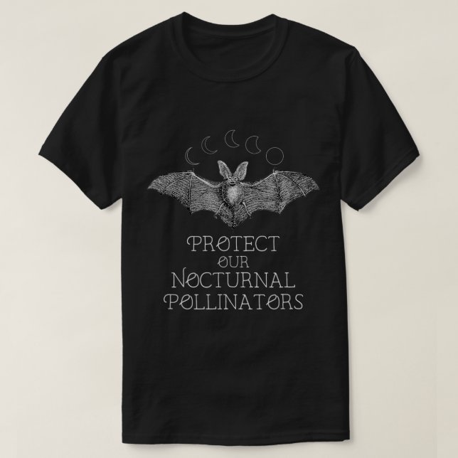 Protect Our Nocturnal Pollinators Bat Moon Phases  T-Shirt (Design Front)