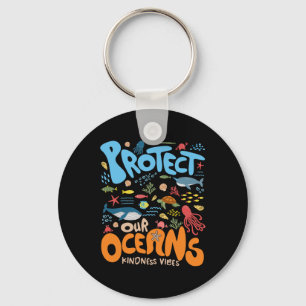 Protect Our Ocean Be Kind Shark Turtle Retro Earth Key Ring
