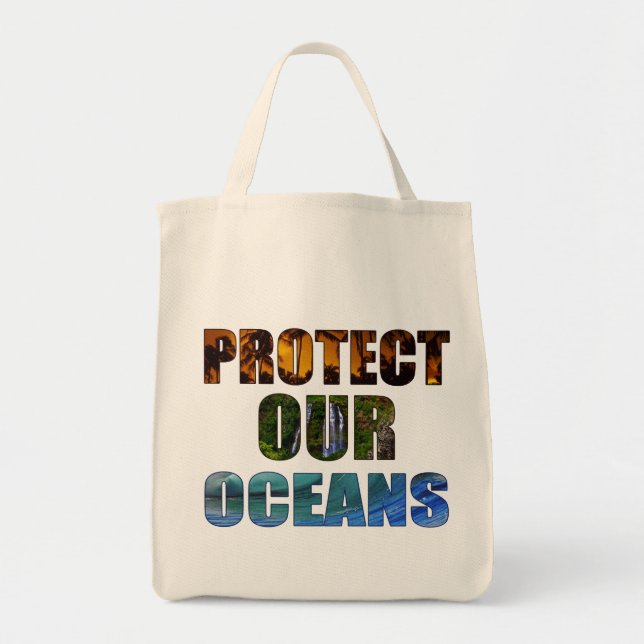 "Protect Our Oceans" Hawaiian Grocery Tote (Front)