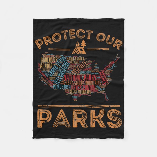 Protect Our Parks National Park Map Hiking Outdoor Fleece Blanket (Front)