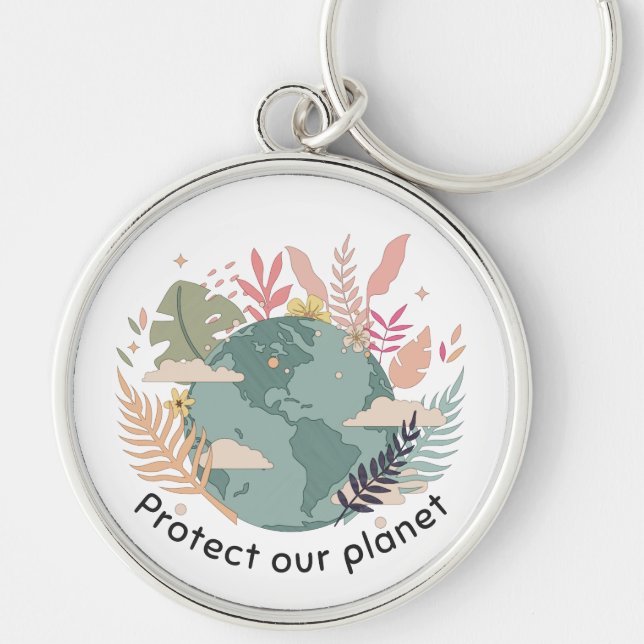 Protect Our Planet - Earth Day (Cartoon texture) Key Ring (Front)