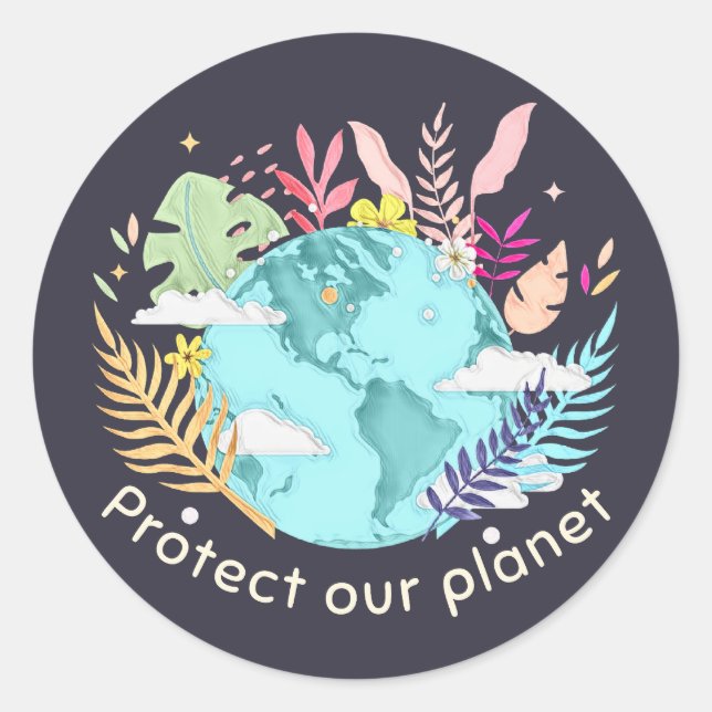 Protect Our Planet - Earth Day (Sketchy texture) Classic Round Sticker (Front)