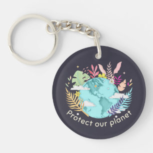 Protect Our Planet - Earth Day (Sketchy texture) Key Ring