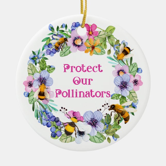 Protect Our Pollinators Bees Flowers Ceramic Tree Decoration (Front)