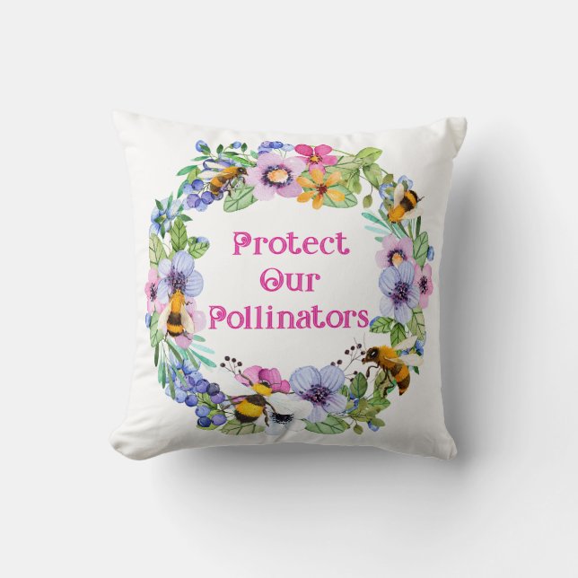 Protect Our Pollinators Bees Flowers Cushion (Front)