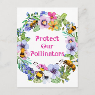 Protect Our Pollinators Bees Flowers Postcard