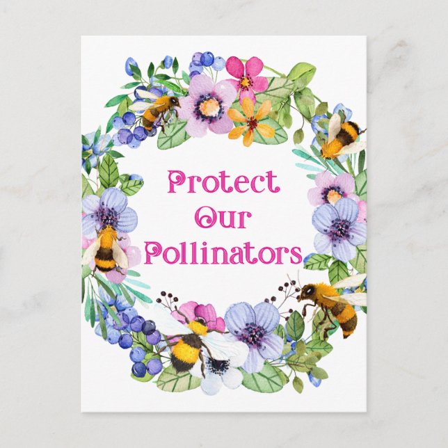 Protect Our Pollinators Bees Flowers Postcard (Front)