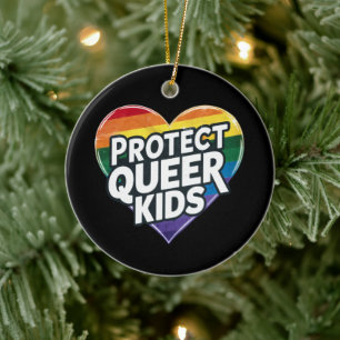  Protect Queer Kids  Rainbow Heart  LGBT Pride  Ceramic Tree Decoration