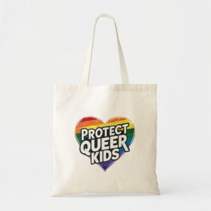Protect Queer Kids Rainbow Heart LGBT Pride Tote Bag