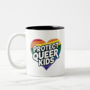 Protect Queer Kids Rainbow Heart LGBT Pride Two-Tone Coffee Mug