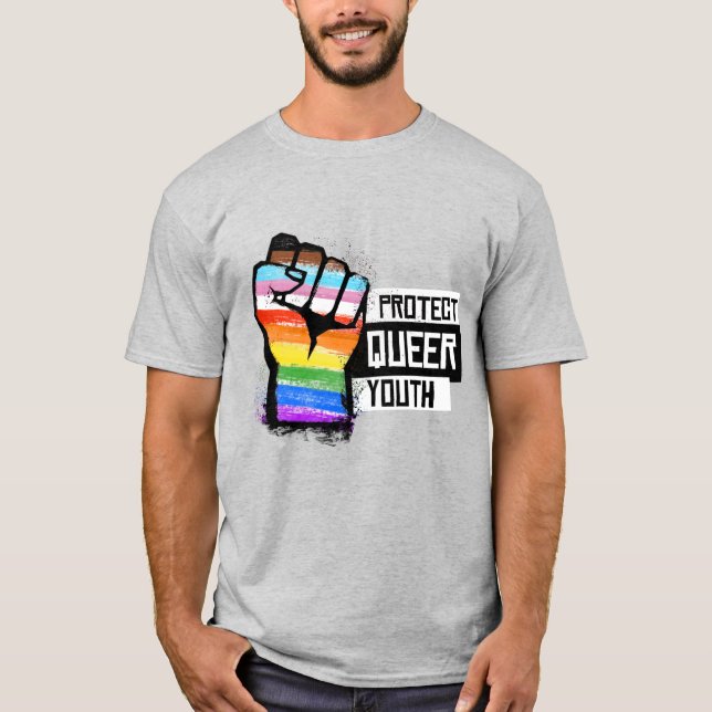 Protect Queer Youth - Progress Pride Fist T-Shirt (Front)