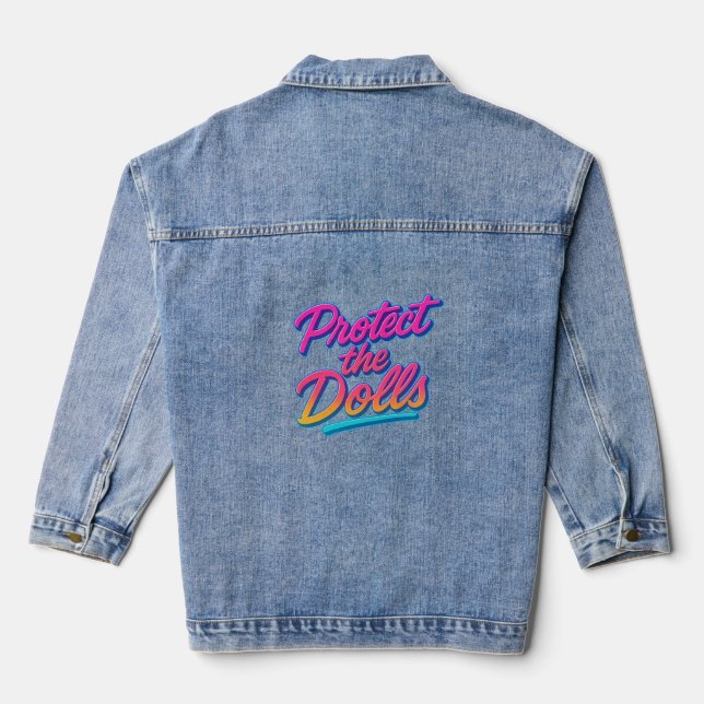 Protect the Dolls Neon Retro Art Denim Jacket (Back)