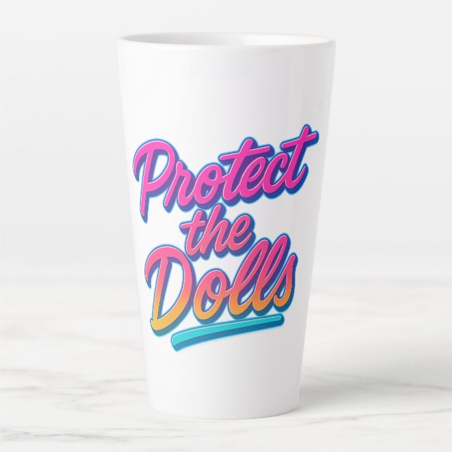 Protect the Dolls Neon Retro Art Latte Mug (Front)