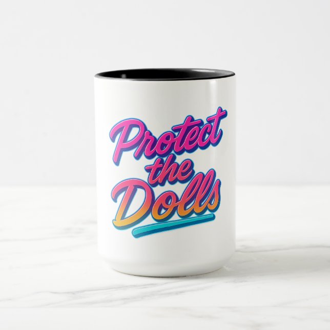 Protect the Dolls Neon Retro Art Mug (Center)