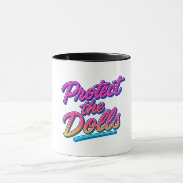 Protect the Dolls Neon Retro Art Mug (Center)