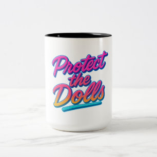 Protect the Dolls Neon Retro Art Two-Tone Coffee Mug