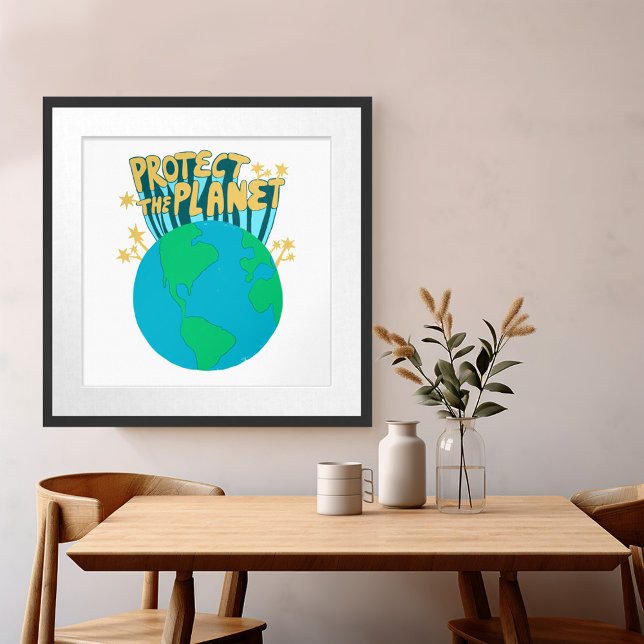 PROTECT THE PLANET SAVE EARTH Eco Green Poster (PROTECT THE PLANET SAVE EARTH Eco Green Poster Wall Art)