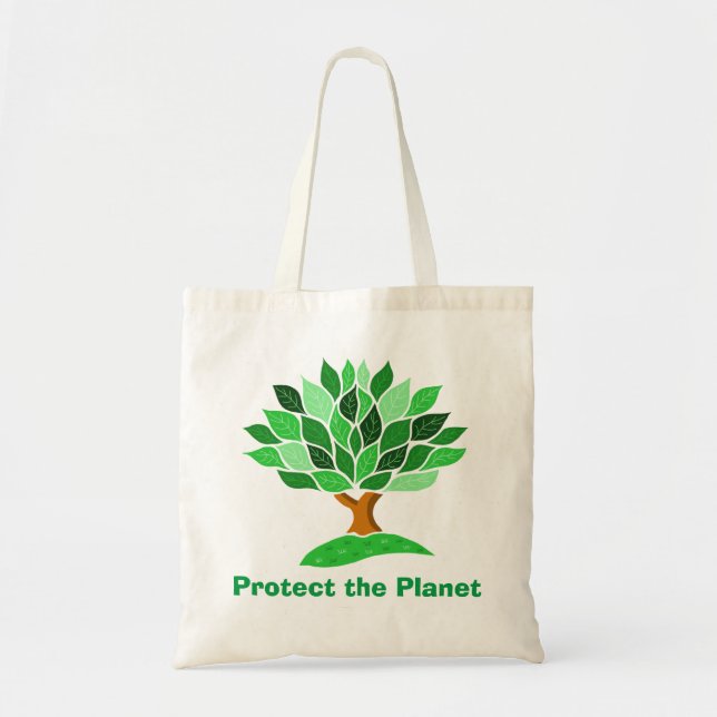 Protect the Planet. Tree Design. Tote Bag (Front)