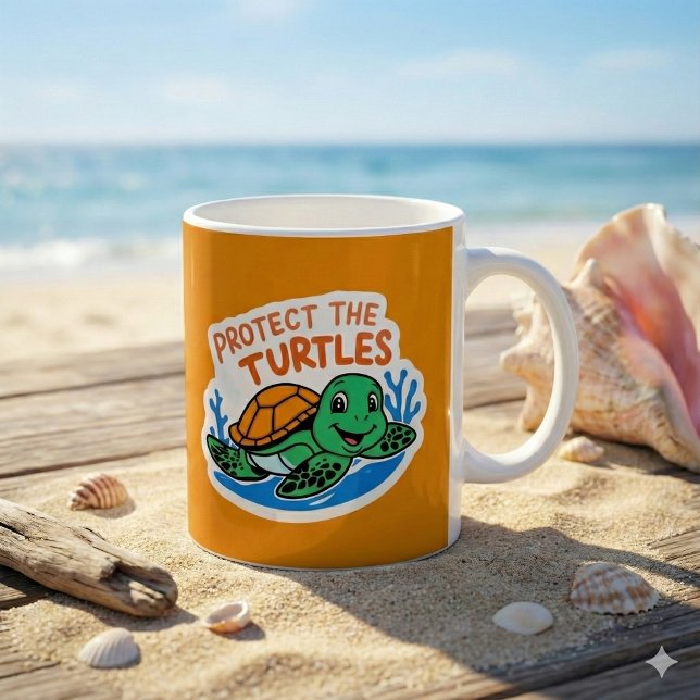 Protect The Turtles Mug (Spread awareness with this adorable, "Protect the turtles" mug! )