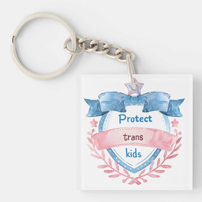 Protect Trans Kids Design, LGBTQ Ally Gift Key Ring (Front)