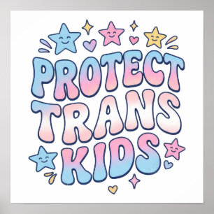 Protect Trans Kids Kawaii Stars Retro Pride Poster