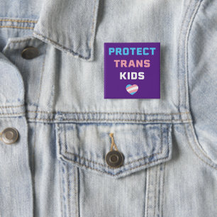 Protect Trans Kids Pride Flag Heart LGBTQIA 15 Cm Square Badge