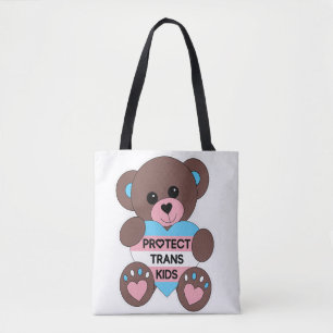 Protect Trans Kids Pride Flag Teddy Bear Tote Bag