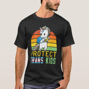 Protect Trans Kids Unicorn Transgender Flag Retro T-Shirt