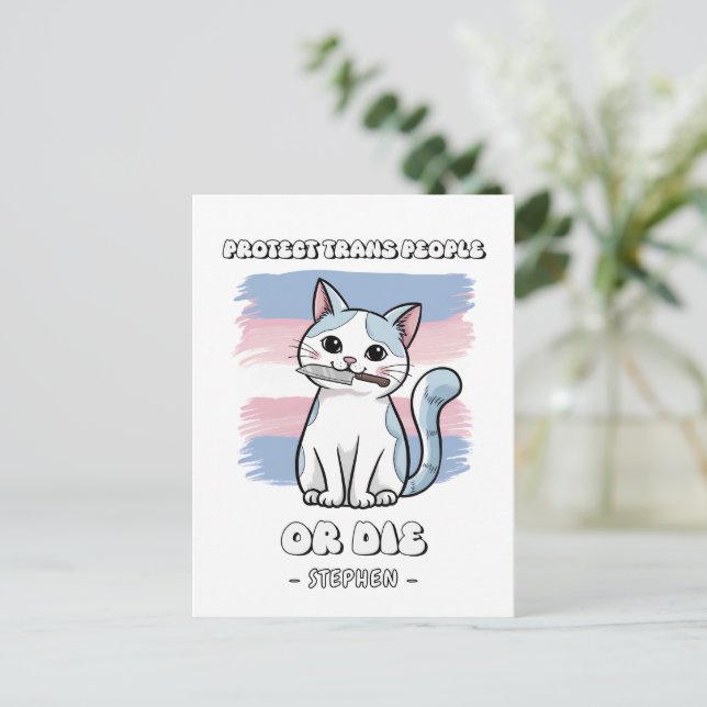 Protect Trans People or Die - Fierce Cat Postcard (Standing Front)