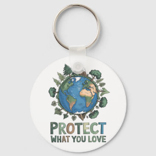 Protect What You Love" Environmental Earth Design Key Ring