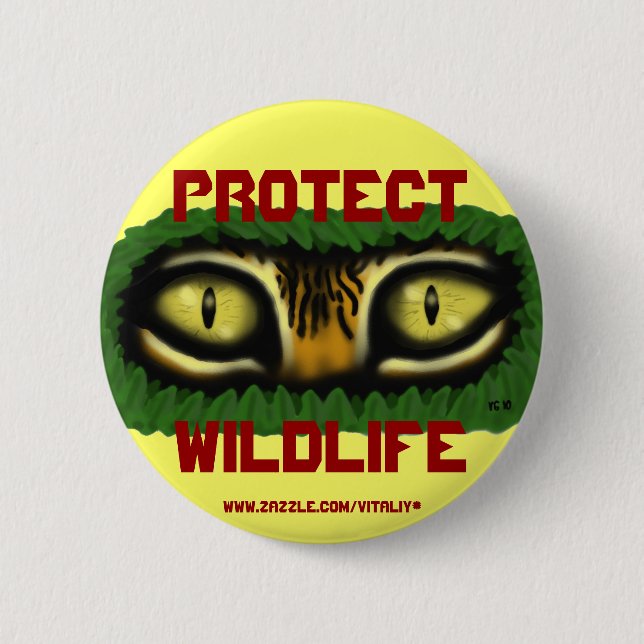 Protect wildlife tiger eyes graphic art button (Front)