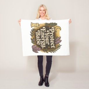 Protect Your Energy, Babe Groovy Witch Moon Stars Fleece Blanket