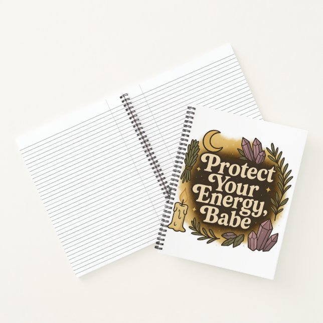 Protect Your Energy, Babe Retro Witch Candle Moon Notebook (Inside)
