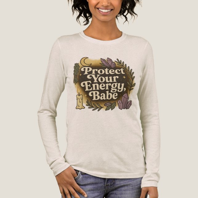 Protect Your Energy Babe Witch Halloween Tri-Blend Shirt (Front)