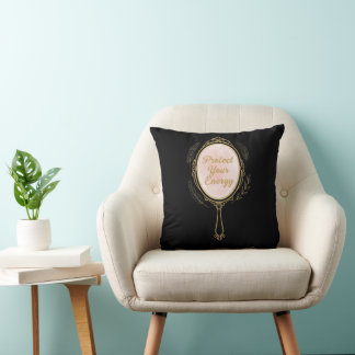 Protect Your Energy - Gold Vintage Mirror Black  Cushion