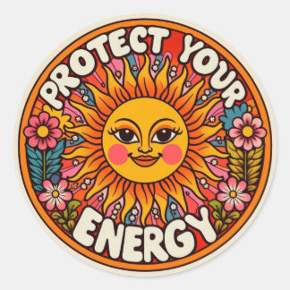 Protect Your Energy Sticker - Retro 70s Sun & Flow