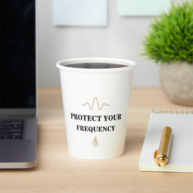 PROTECT YOUR FREQUENCY – Minimal Gold Wave Energy  Paper Cups (Insitu)