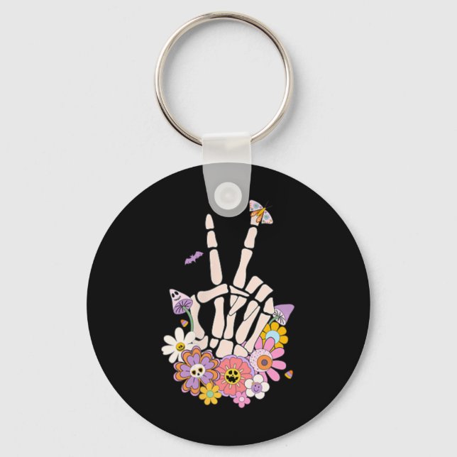 Protect Your Peace Flower Skull Skeleton Hand Ment Key Ring (Front)