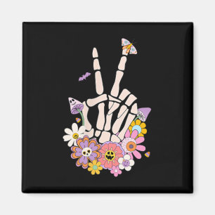 Protect Your Peace Flower Skull Skeleton Hand Ment Magnet