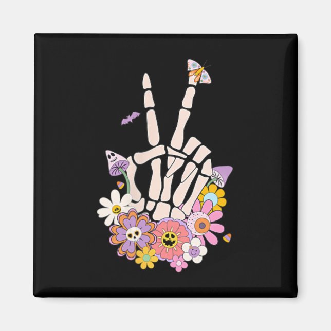Protect Your Peace Flower Skull Skeleton Hand Ment Magnet (Front)