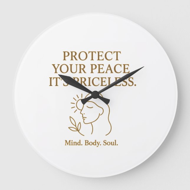 Protect Your Peace — Minimalist Self-Care Quote Large Clock (Front)