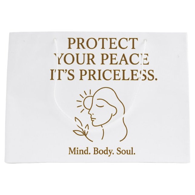 Protect Your Peace — Minimalist Self-Care Quote Large Gift Bag (Front)