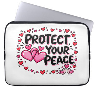 Protect Your Peace Pink Hearts Lovebirds Laptop Sleeve