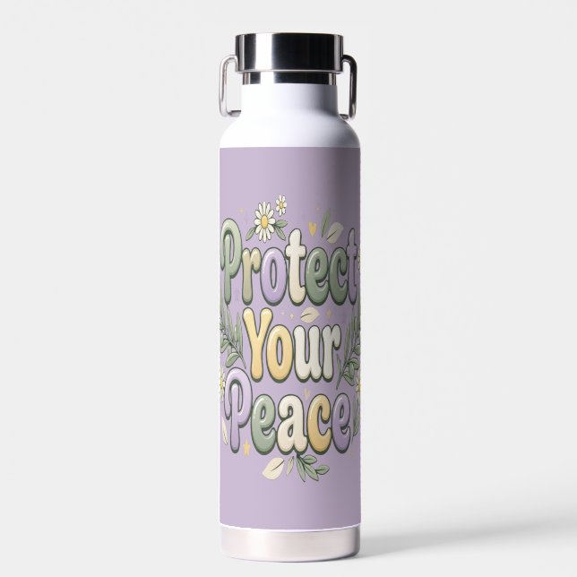 Protect Your Peace – Self Care Bubble Typography f Water Bottle (Front)