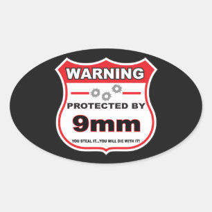 protected by 9mm shield oval sticker